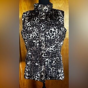 Charter Club Leopard Print Quilted Puffer Vest in Black and Brown
